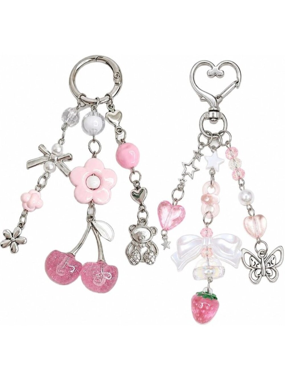 Women's Pink Cherry Strawberry Bag Charm And Keychain Korean-style Large Flower,